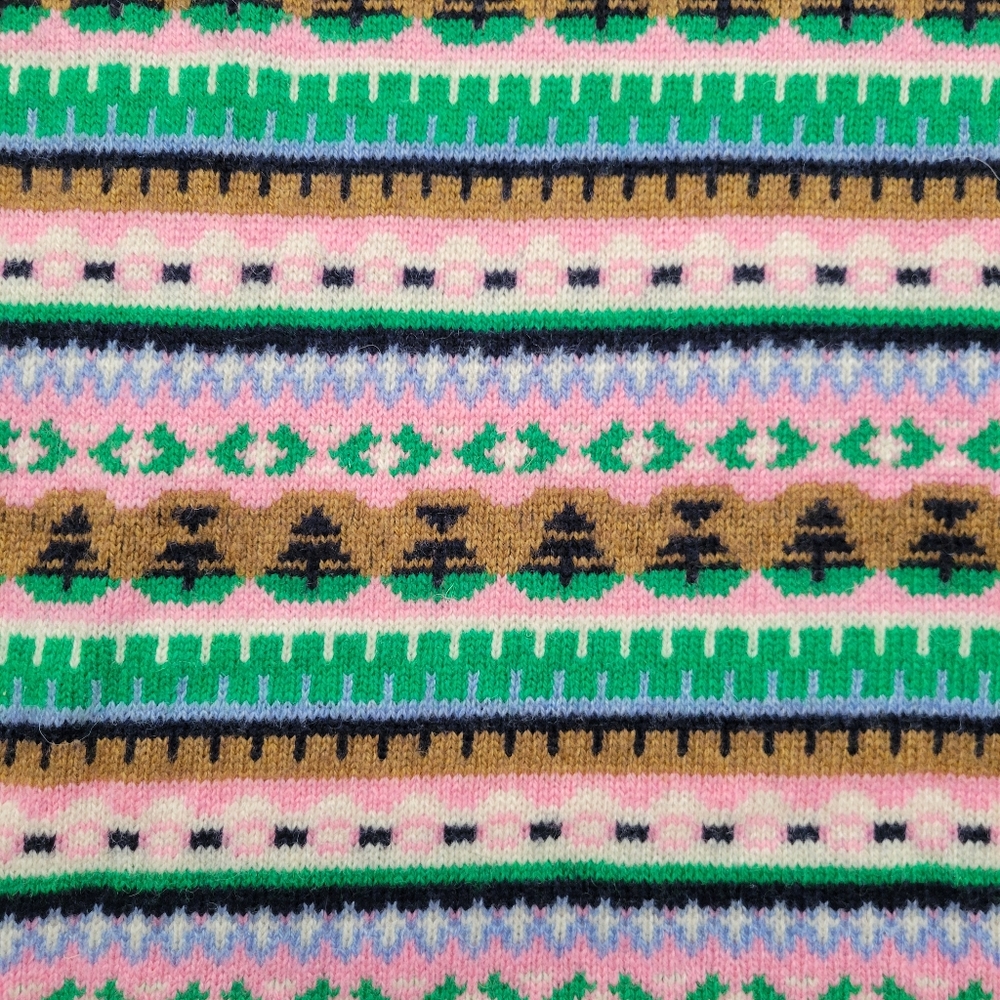 J. Crew Sweater Fair Isle Nordic Lambs Wool Blue Pink Green White Size Small - Picture 2 of 5